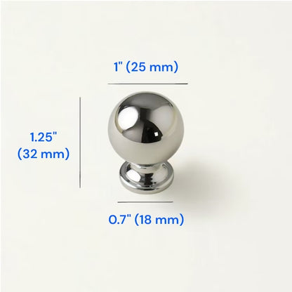 European Polished Chrome Cabinet Handle, Round Drawer Knob, Contemporary Kitchen Hardware