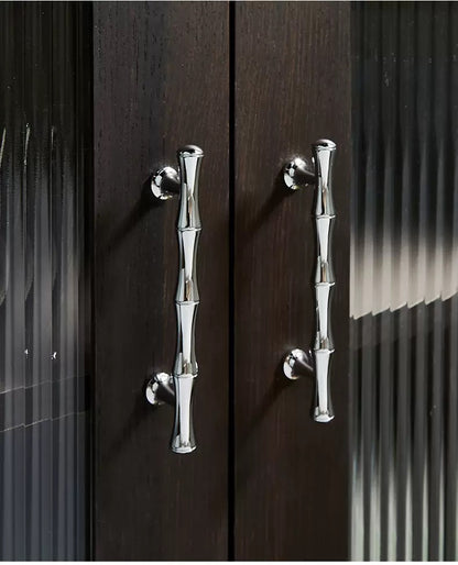 Shiny silver bamboo drawer pulls made from solid brass