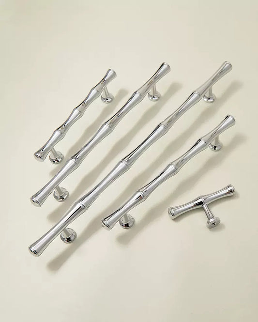 Polished chrome orientalist bamboo cabinet handles 