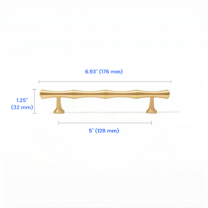Brushed Brass Bamboo Drawer Handles, Kitchen Cabinet Hardware, 3.75" 5" 6.25" 8.8" 12.5" Centers