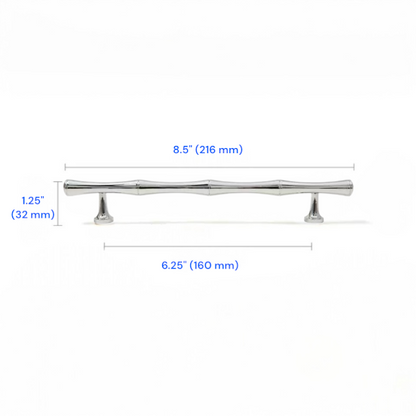 Brass Bamboo Drawer Handles, Polished Chrome, Kitchen Cabinet Hardware, 3.75" 5" 6.25" 8.8" 12.5" Centers