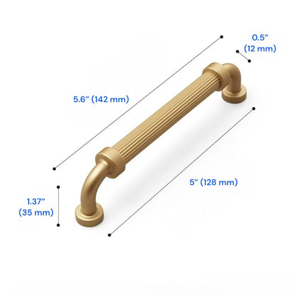 3" 5" 7.5" Fluted Cabinet D Pulls in Matte Black / Brushed Gold, Classic Kitchen Hardware