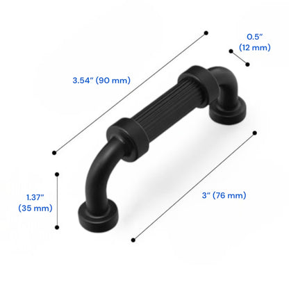 3" 5" 7.5" Fluted Cabinet D Pulls in Matte Black / Brushed Gold, Classic Kitchen Hardware