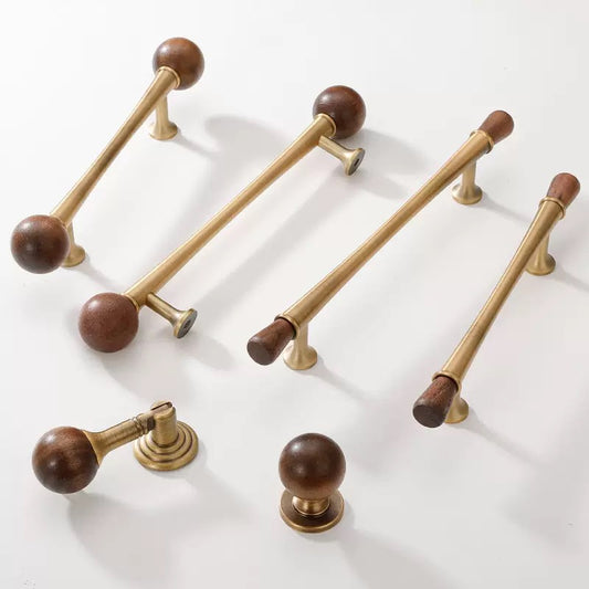 Walnut wood and brass muji style kitchen cabinet pulls
