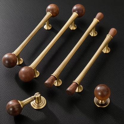 Walnut wood and brass muji style kitchen cabinet pulls
