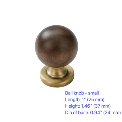 Wood & Brass Drawer Handle, Pendant Walnut Cabinet Pull, Japandi Kitchen Hardware
