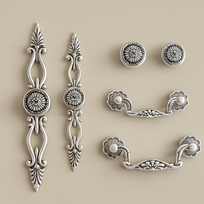 Decorative Sunflower Drawer Knobs & Pulls - Antique Silver Black - LynnsHardware