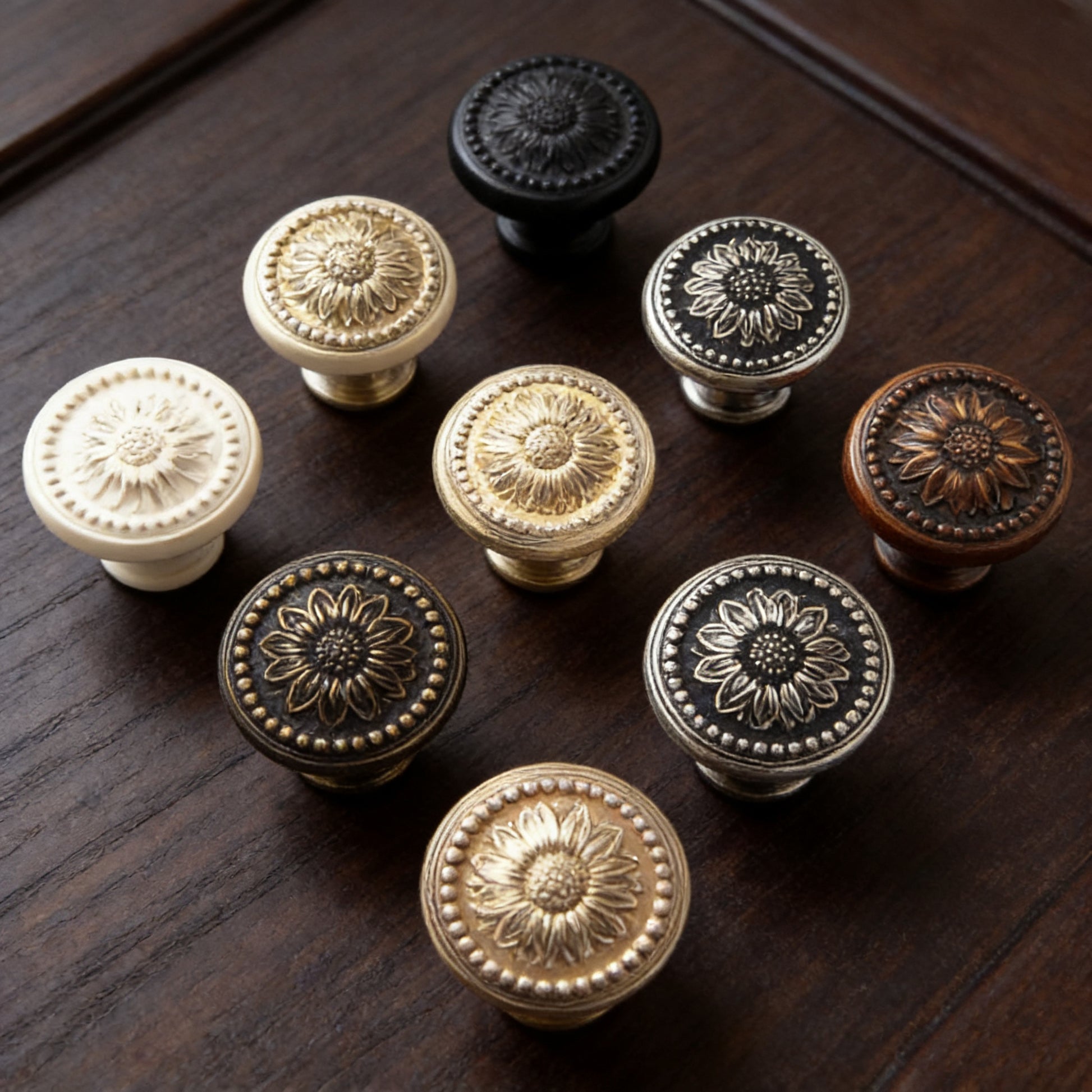 Shabby Chic Sunflower Drawer Pull - Floral Cabinet Knob - LynnsHardware