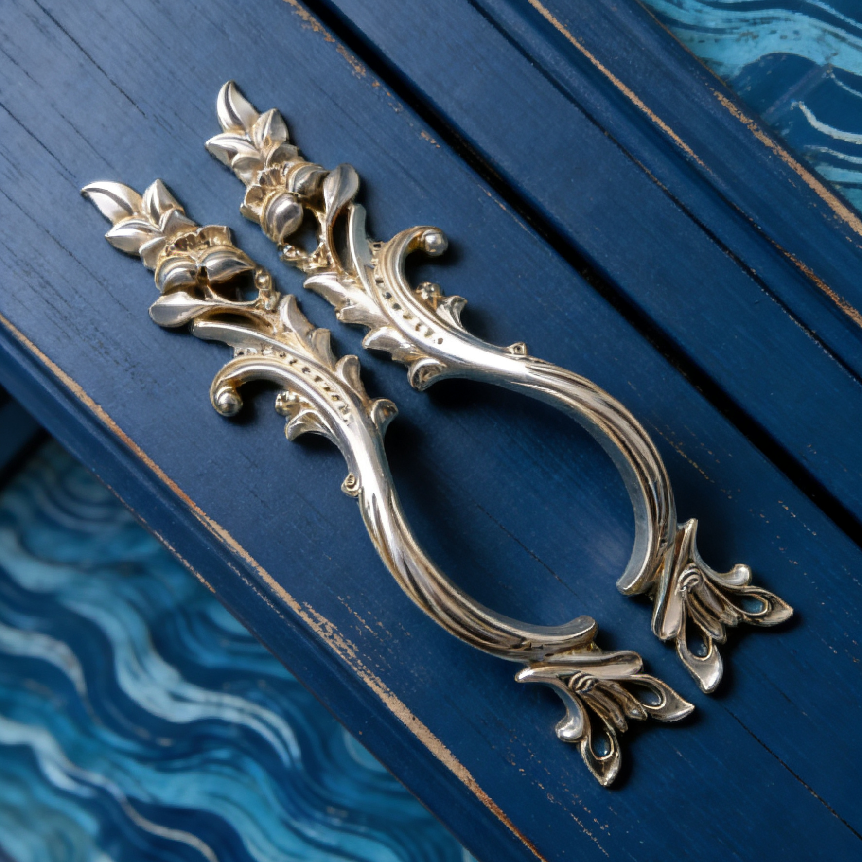 Antique Silver French Provincial Cabinet Handle - Vertical Cupboard Pull - LynnsHardware