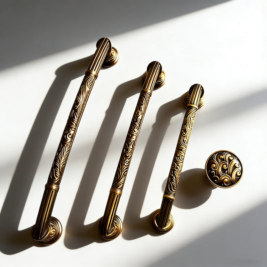 Antique Copper Dresser Pull Handle with Embossed Victorian Patterns - LynnsHardware