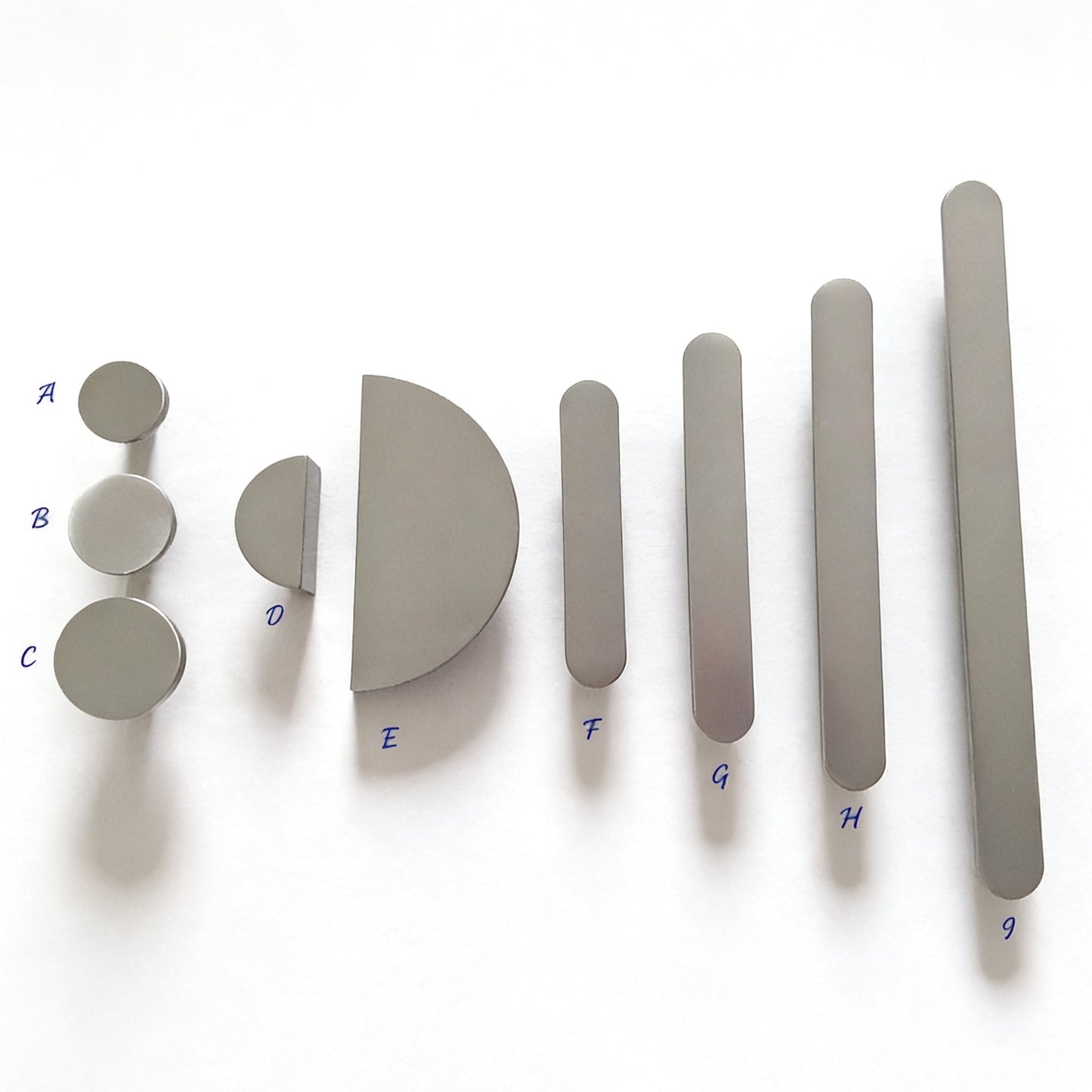 Brushed Nickel Cabinet Handles, Half Circle Drawer Pulls & Disc Knobs - LynnsHardware