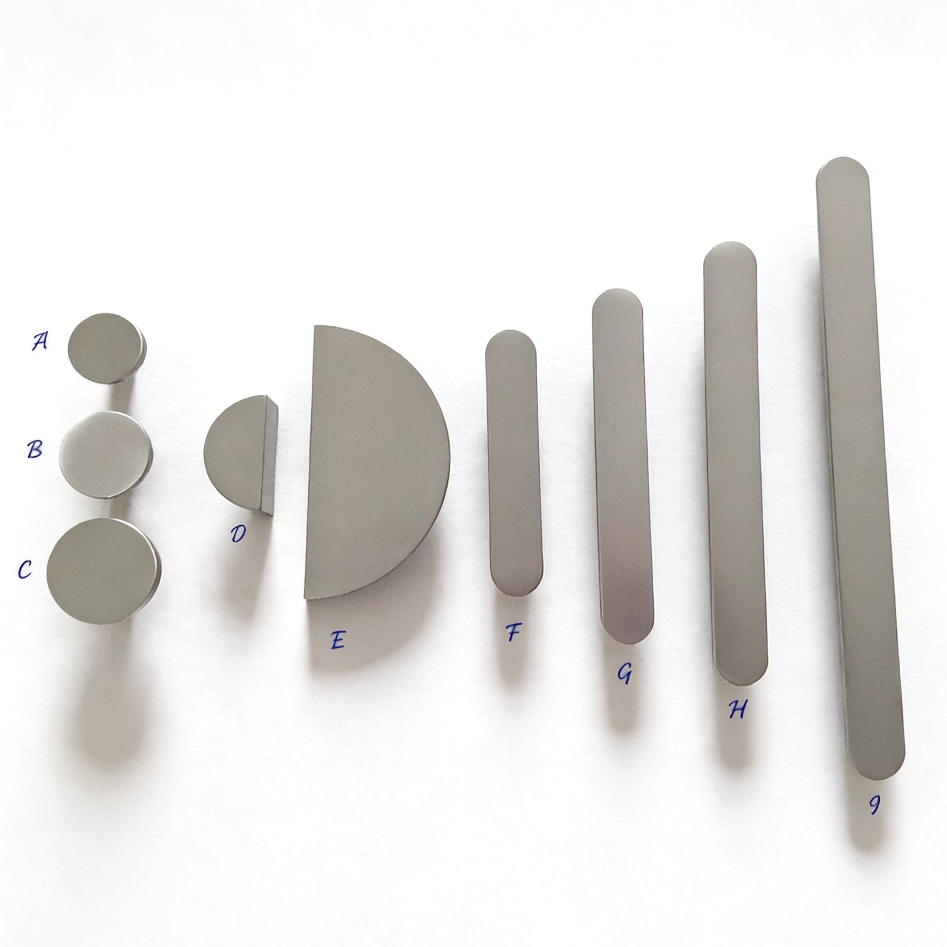Brushed Nickel Cabinet Handles, Half Circle Drawer Pulls & Disc Knobs - LynnsHardware