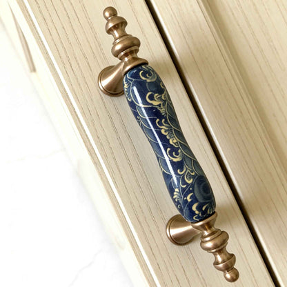 3" 3.75" 5" Wave Drawer Pull, Porcelain Blue Oriental Kitchen Handle, Chinoiserie Knob