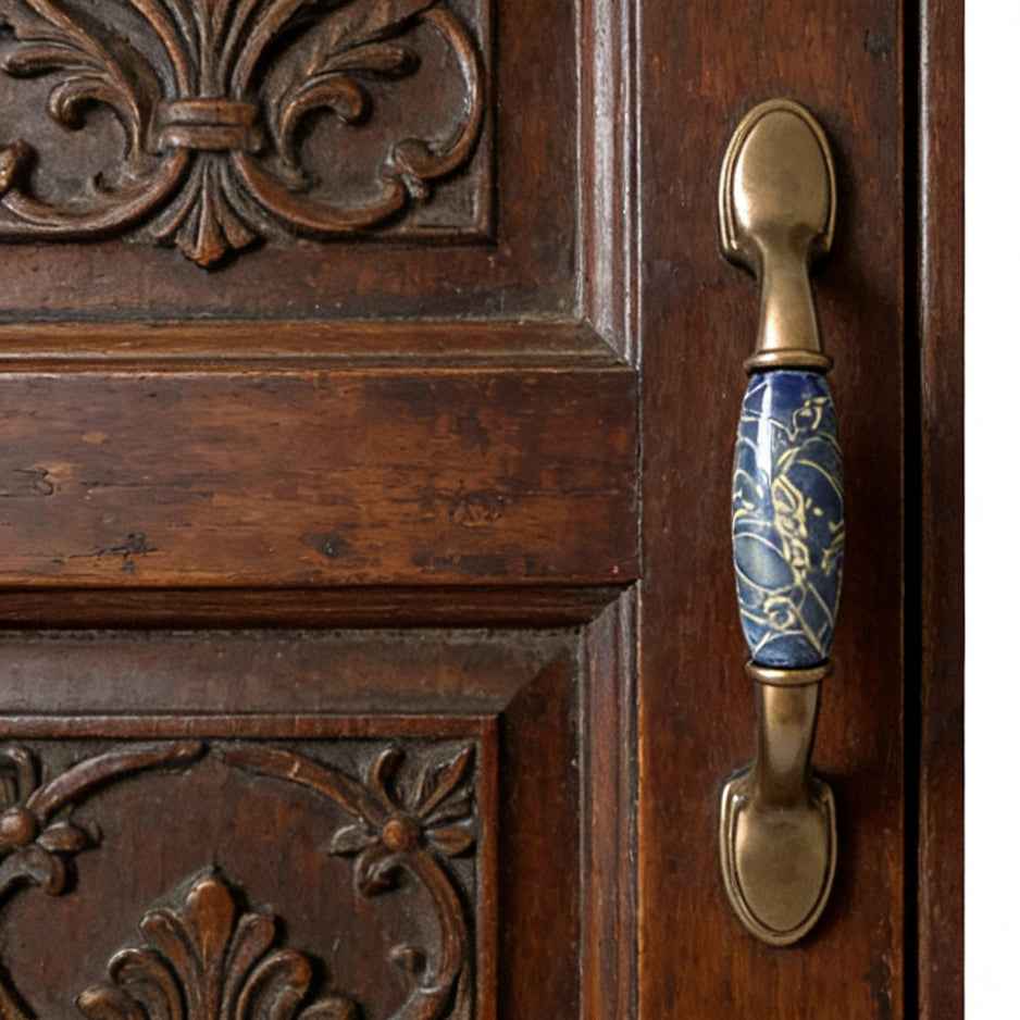 3" 3.75" 5" Wave Drawer Pull, Porcelain Blue Oriental Kitchen Handle, Chinoiserie Knob