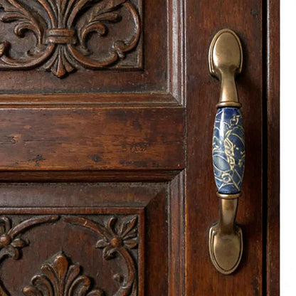 3" 3.75" 5" Wave Drawer Pull, Porcelain Blue Oriental Kitchen Handle, Chinoiserie Knob