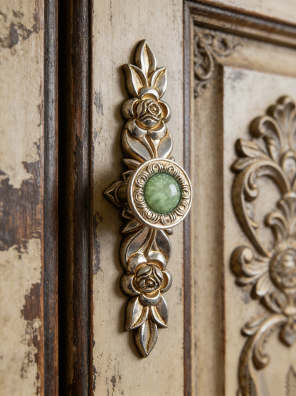 Shabby Chic Style Green Drawer Knobs with Antique Silver Backplate - LynnsHardware