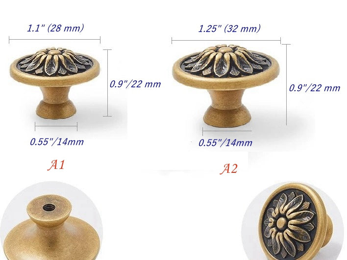 Solid Brass Cabinet Button Knob - Antique Bronze