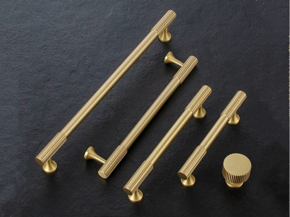 Brass Fluted Cabinet Bar Pull & Knob - 3.75" to 8.8"