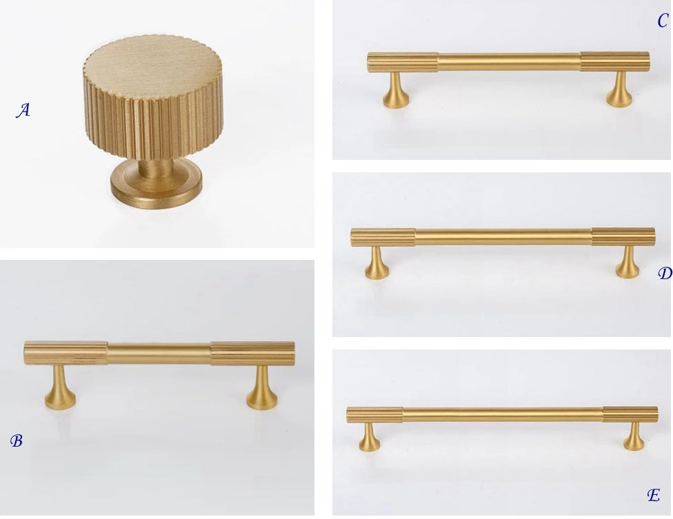 Brass Fluted Cabinet Bar Pull & Knob - 3.75" to 8.8"