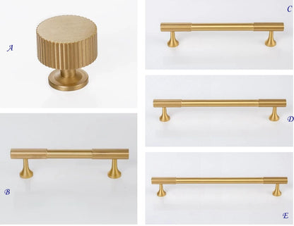 Brass Fluted Cabinet Bar Pull & Knob - 3.75" to 8.8"