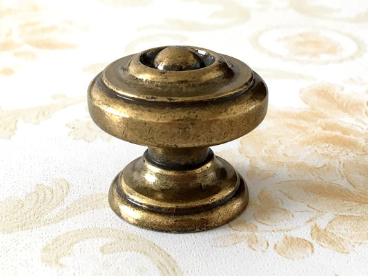 Antique Gold Brass Cabinet Knob, Dresser Drawer Pull, Heavy Duty