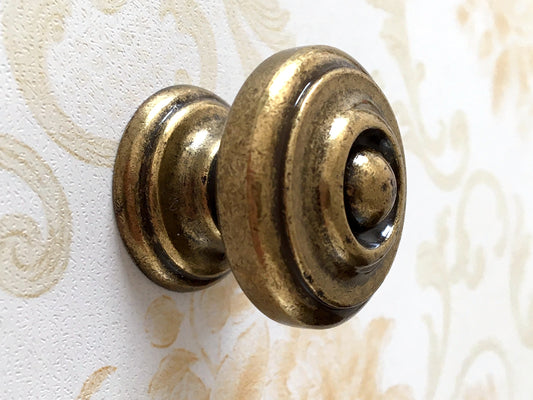 Antique Gold Brass Cabinet Knob, Dresser Drawer Pull, Heavy Duty