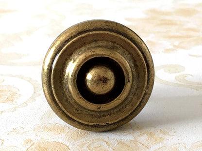 Antique Gold Brass Cabinet Knob, Dresser Drawer Pull, Heavy Duty