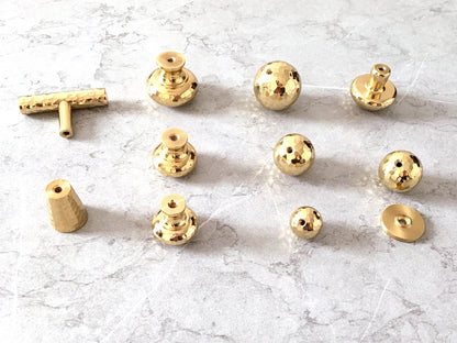 Hammered Gold Brass Drawer Knob, Ball / Tapered / Mushroom Cabinet Door Pull