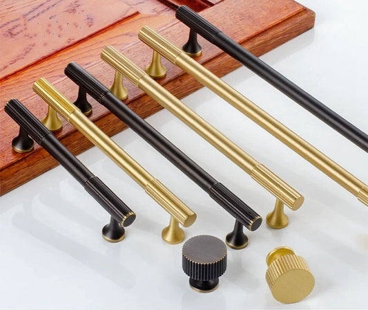 Brass Fluted Cabinet Bar Pull & Knob - 3.75" to 8.8"