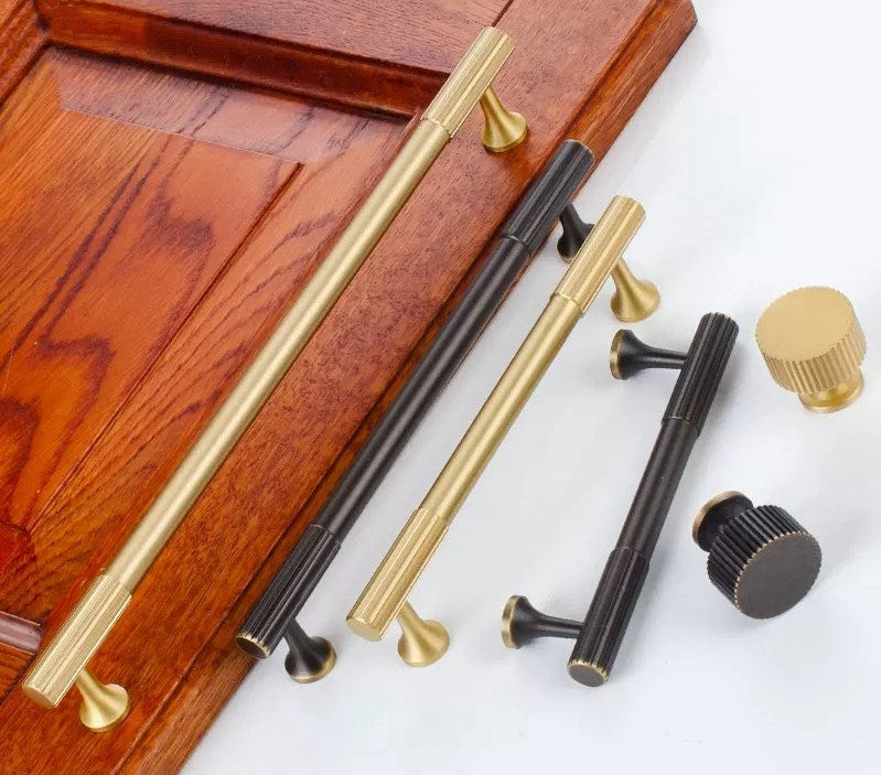 Brass Fluted Cabinet Bar Pull & Knob - 3.75" to 8.8"