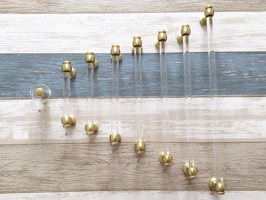 Acrylic Drawer Pulls, Lucite Cabinet Handles, Brushed Gold Clear, Kitchen Hardware