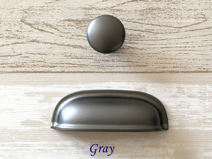 2.5" Cup Drawer Pull, Cabinet Knobs, 64 mm Centers, White Black Gold Nickel Gray