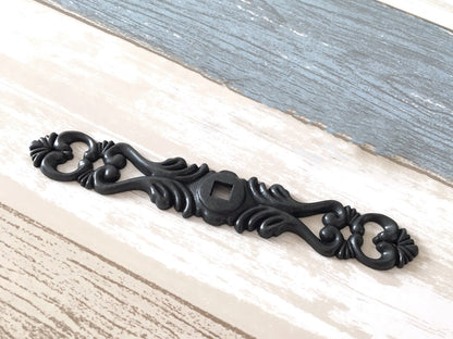 Vintage Style Ring Pull & Drawer Knob w. Backplate, Antique Black