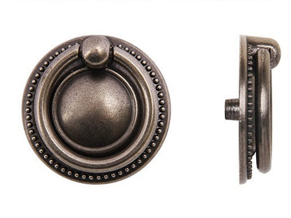 Drop Ring Drawer Pull with Backplate, Cabinet Knobs, Antique Pewter, 1.5" Diameter