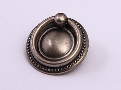 Drop Ring Drawer Pull with Backplate, Cabinet Knobs, Antique Pewter, 1.5" Diameter