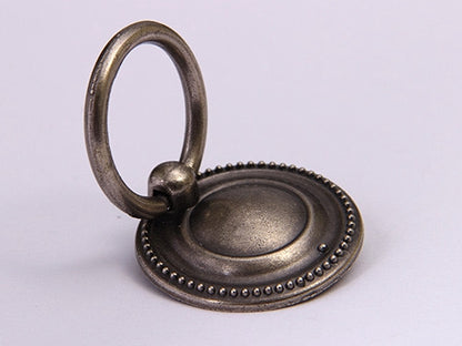 Drop Ring Drawer Pull with Backplate, Cabinet Knobs, Antique Pewter, 1.5" Diameter