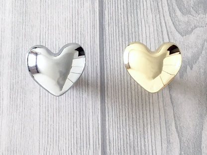 Heart Cabinet Knob, Baby Girls Dresser Drawer Pull, Polished Gold Chrome