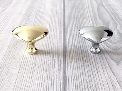 Heart Cabinet Knob, Baby Girls Dresser Drawer Pull, Polished Gold Chrome