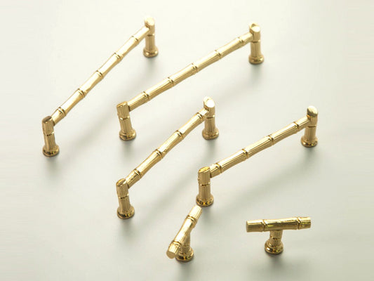 Polished Gold Bamboo Drawer Pulls, Kitchen Cabinet Hardware