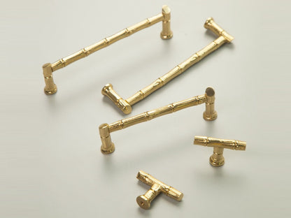 Polished Gold Bamboo Drawer Pulls, Kitchen Cabinet Hardware