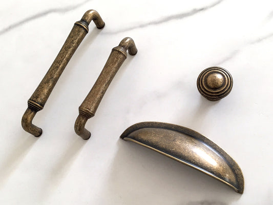 Antique Bronze Cup Drawer Pull, Cabinet Handle & Round Knob