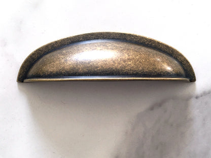 3" Centers Antique Bronze Cup Drawer Pull & Cabinet Knob - Retro/Rustic