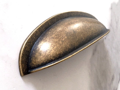 3" Centers Antique Bronze Cup Drawer Pull & Cabinet Knob - Retro/Rustic
