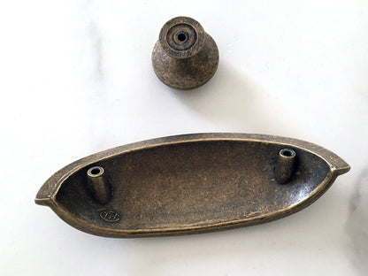 3" Centers Antique Bronze Cup Drawer Pull & Cabinet Knob - Retro/Rustic