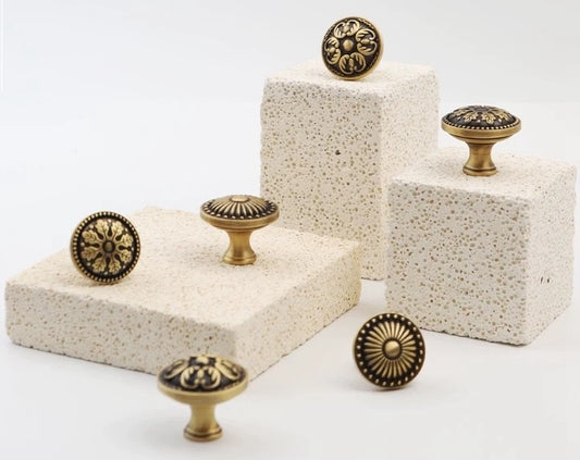Antique Bronze Cabinet Knob, Floral Drawer Pull, Solid Brass, Embossed Pattern