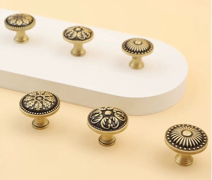 Antique Bronze Cabinet Knob, Floral Drawer Pull, Solid Brass, Embossed Pattern