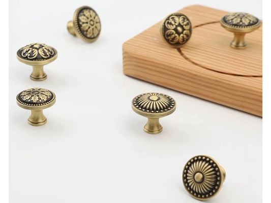Antique Bronze Cabinet Knob, Floral Drawer Pull, Solid Brass, Embossed Pattern