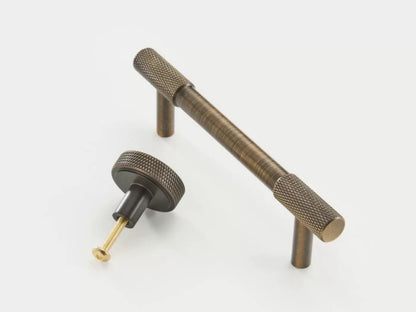 Knurled Brass Cabinet Bar Pulls in Matte Black, Antique Bronze & Brushed Gold