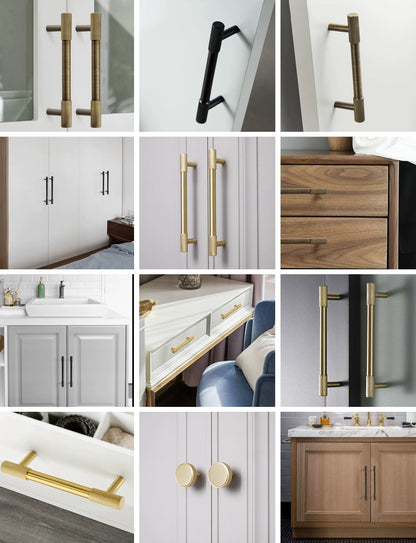 Knurled Brass Cabinet Bar Pulls in Matte Black, Antique Bronze & Brushed Gold