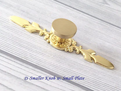 Cabinet Disc Knob with Backplate - Brushed Gold